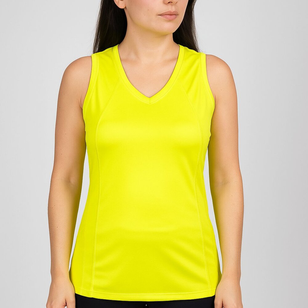Champion Athletic Workout V-Neck Sleeveless Tank Top Fluorescent Yellow Small